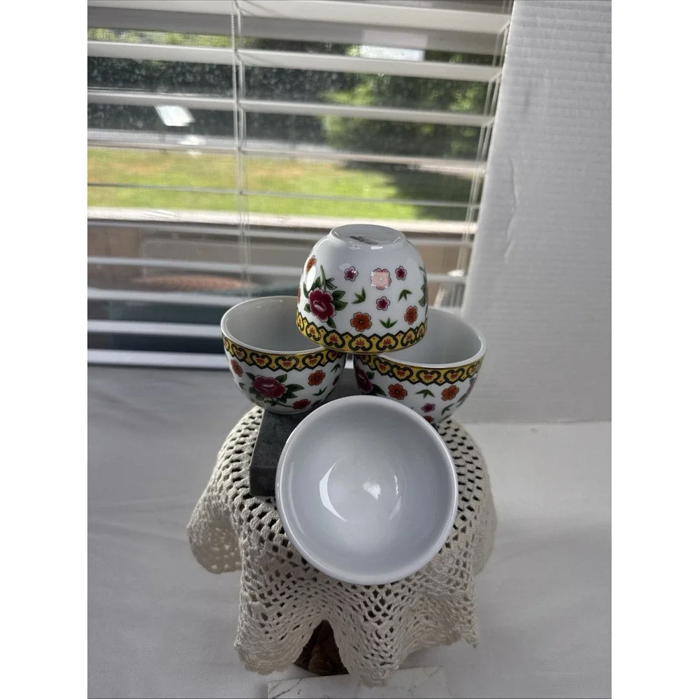 World Market Ceramic Floral Dipping Bowls, Red,Yellow & Green 3